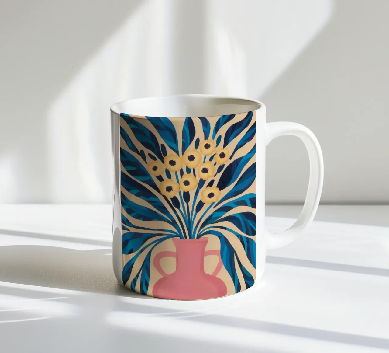 Jarrón azul follaje abstracto taza de cerámica de Marigold Tiga