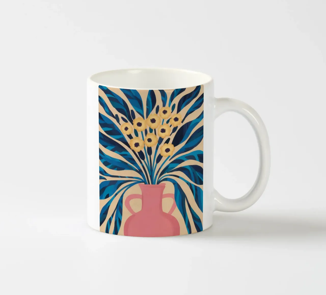 Jarrón azul follaje abstracto taza de cerámica de Marigold Tiga