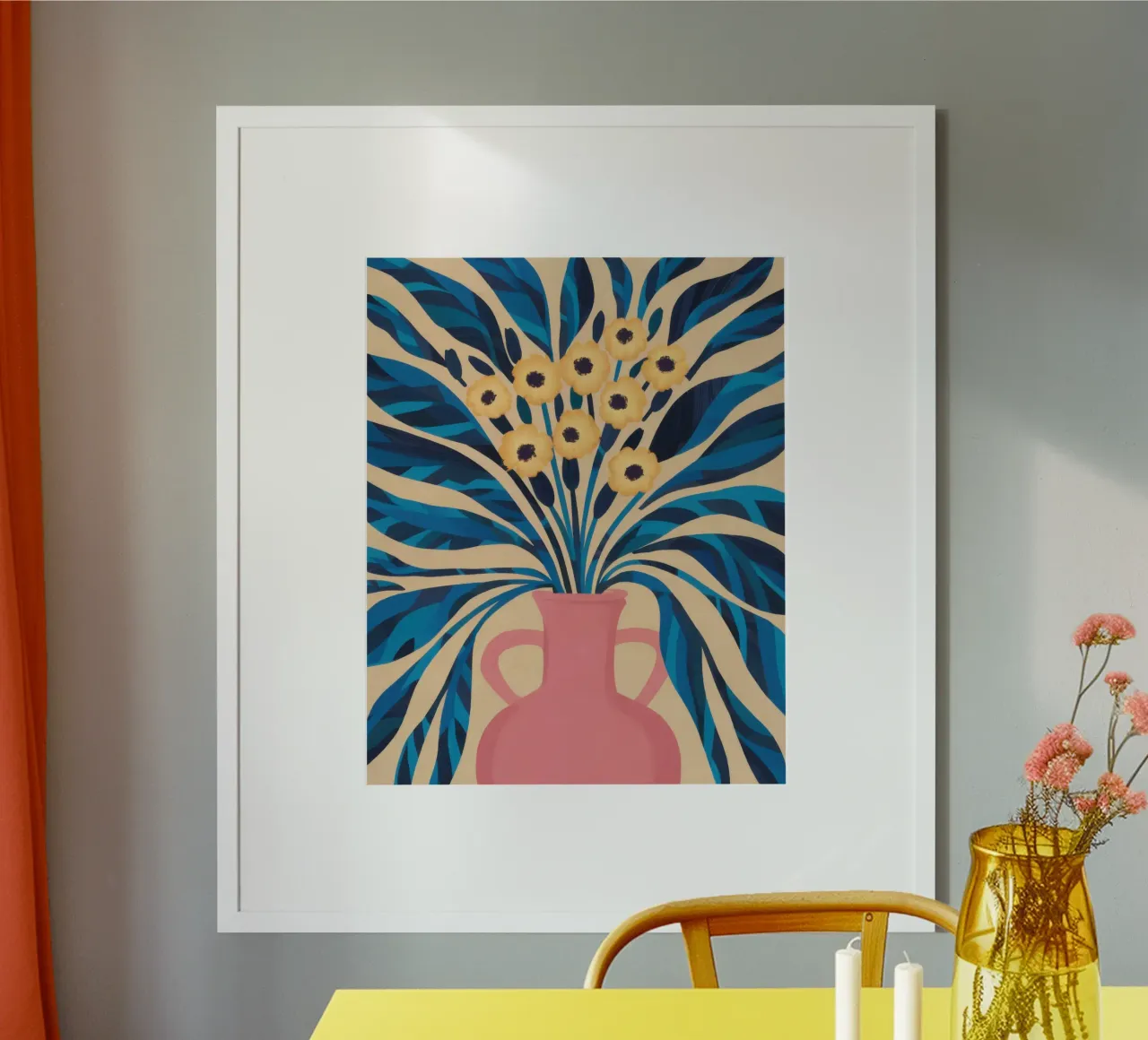 Blaue Vase Abstraktes Laub Poster von Marigold Tiga