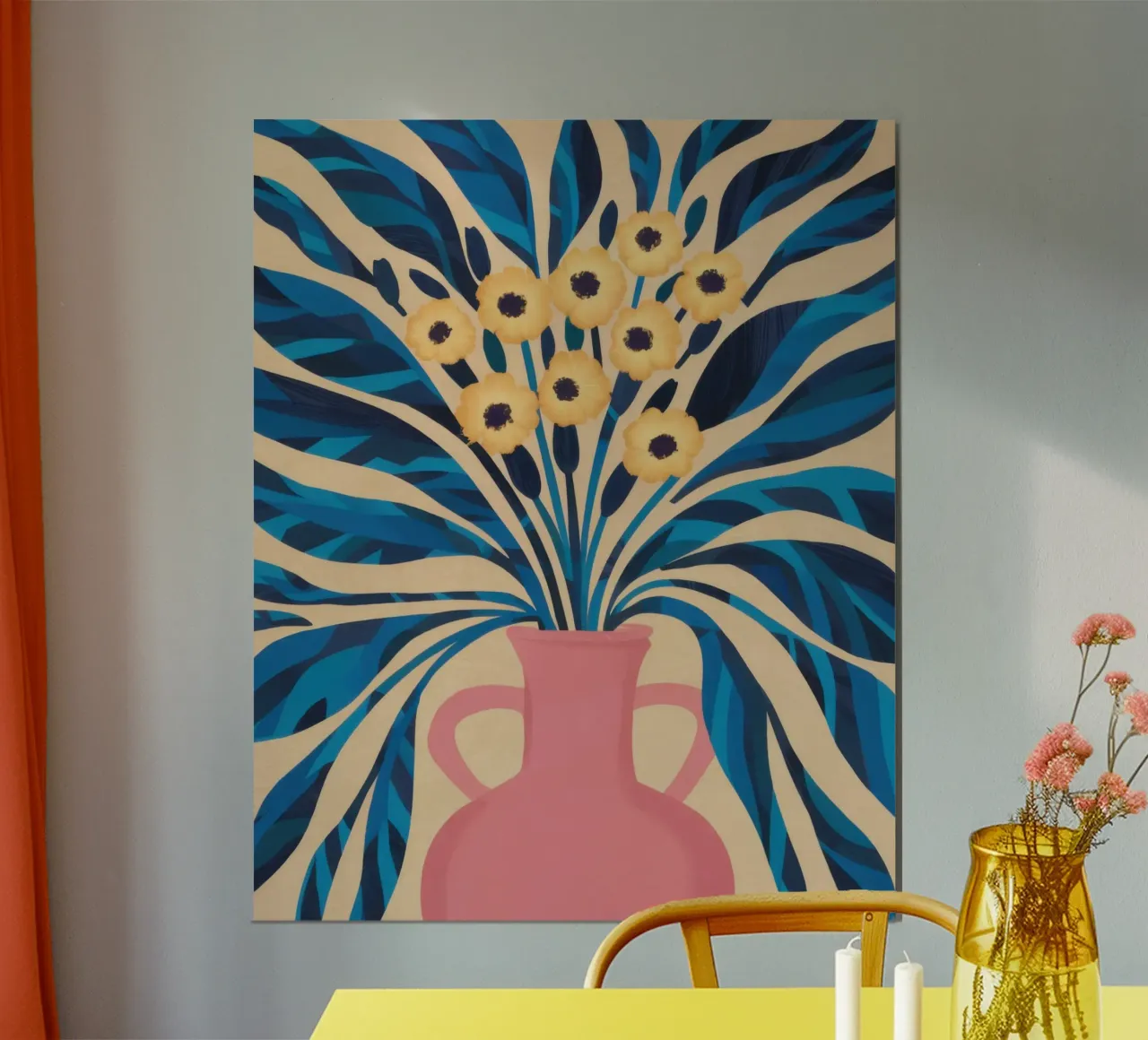 Blaue Vase Abstraktes Laub Poster von Marigold Tiga