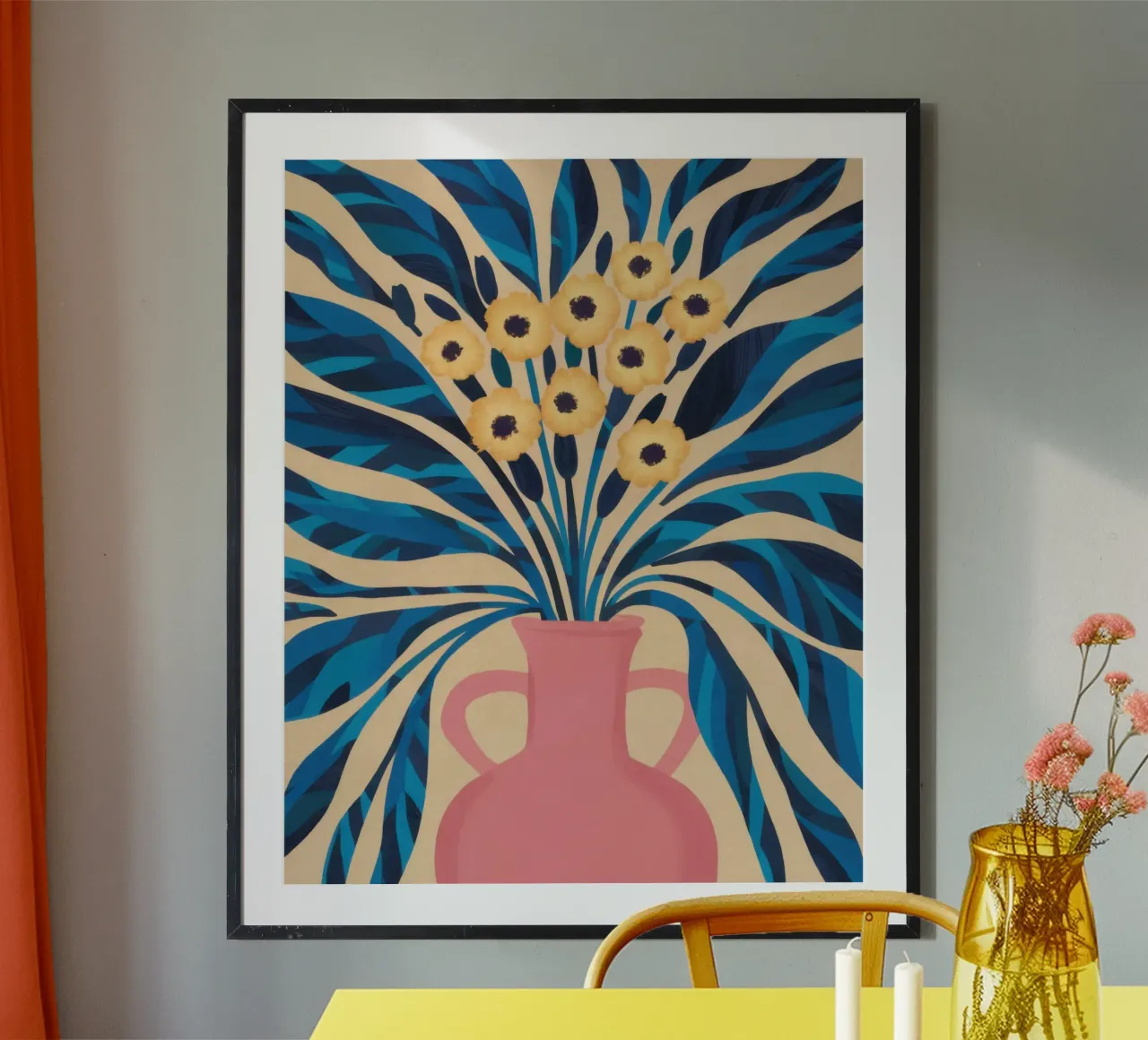 Blaue Vase Abstraktes Laub Poster von Marigold Tiga