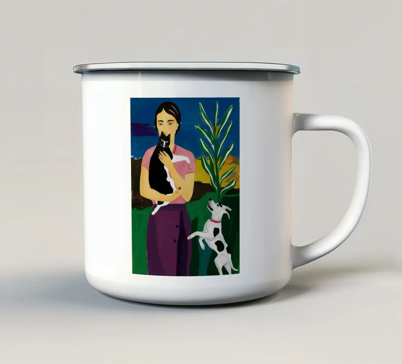Abbraccio del compagno canino tazza in smalto da Marigold Tiga