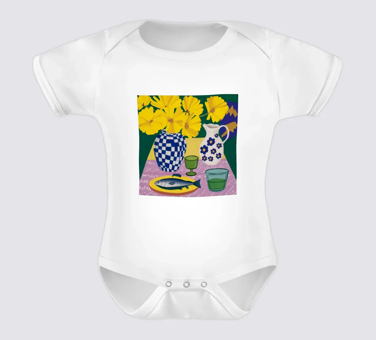 Pesce a scacchi Stillness body neonato maniche corte da Haven Fantasy