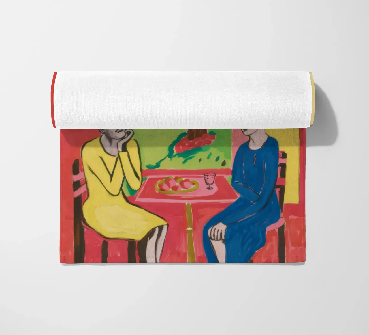 Yellow Table Duet beach towel by Marigold Tiga