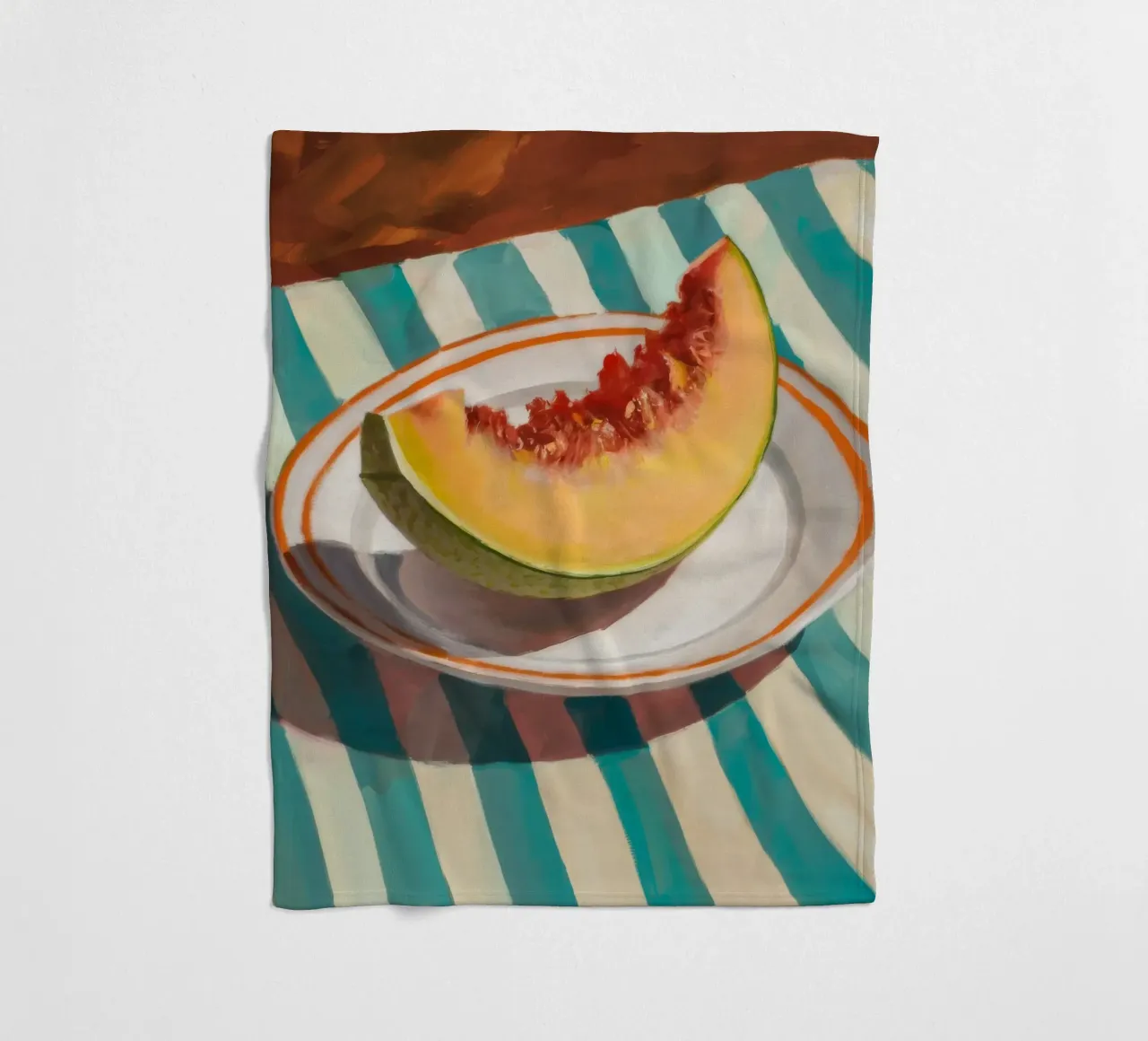 Striped Table Melon fleece blanket by Haven Fantasy