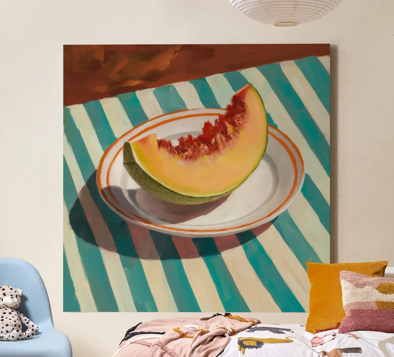 Mesa a rayas Melón lienzo con Marco flotante de Haven Fantasy