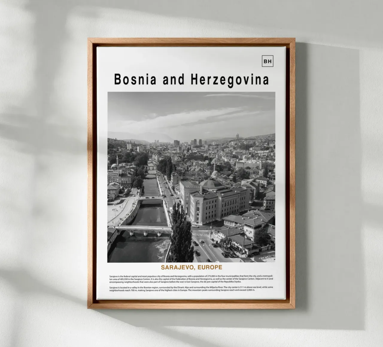 Muurkunst uit Sarajevo, Bosnië en Herzegovina, Europa. canvas met Baklijst van ✈ world in frame
