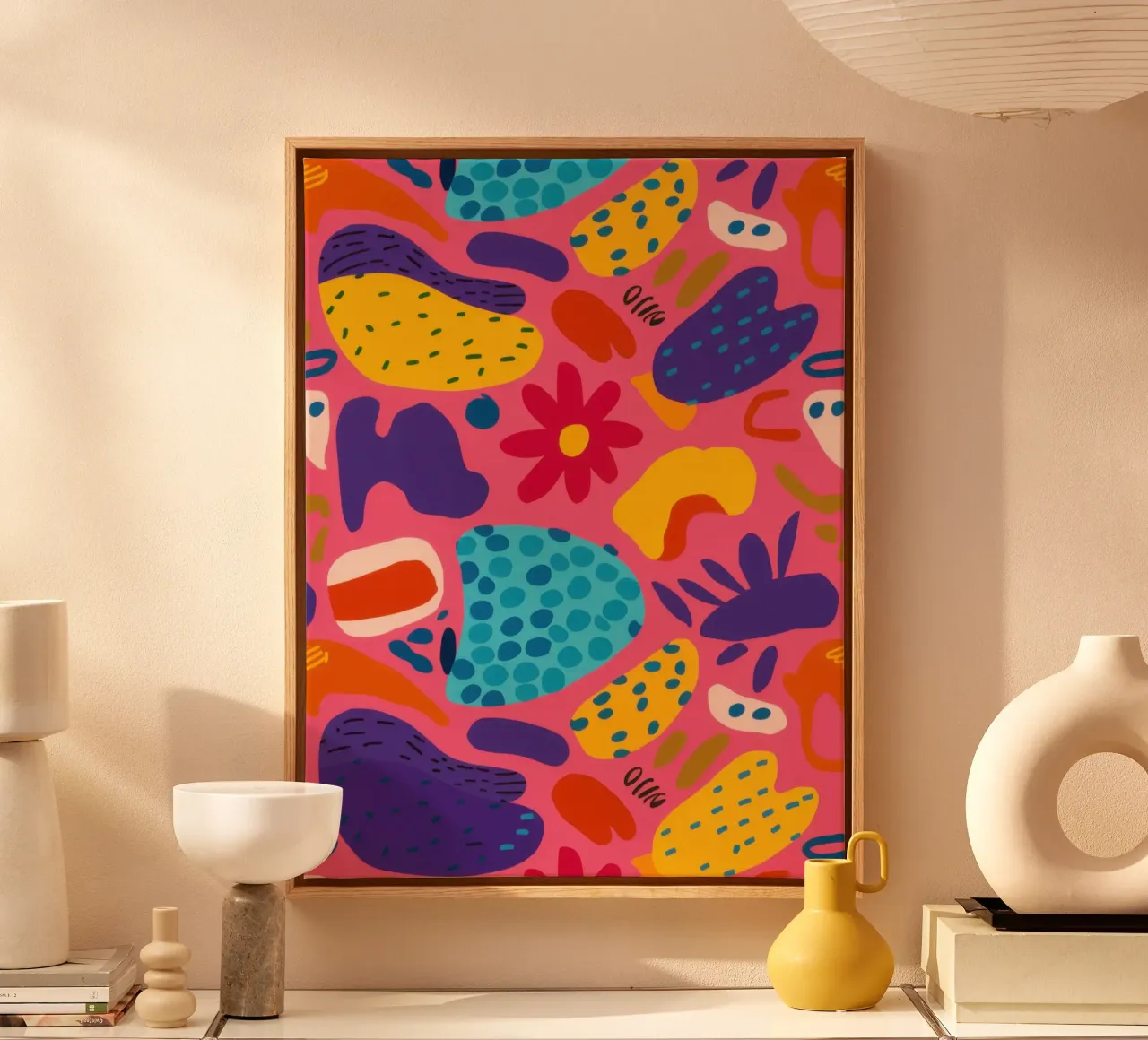 Abstracte bloemenchaos canvas met Baklijst van Pale Aura