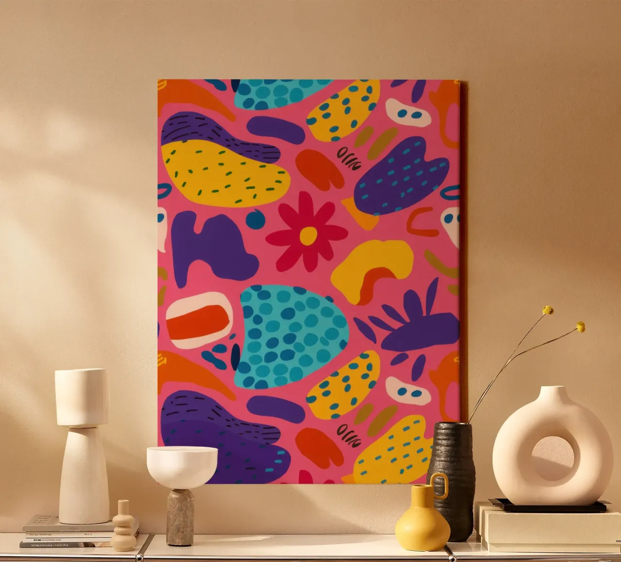 Abstracte bloemenchaos canvas met Baklijst van Pale Aura