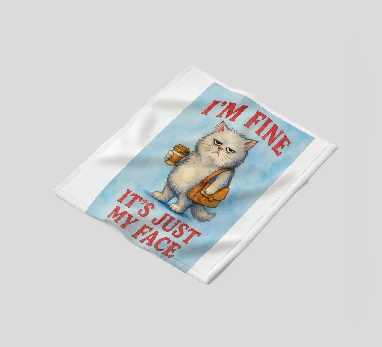 Funny Cat I'm Fine, It's Just My Face fleece blanket by onerules