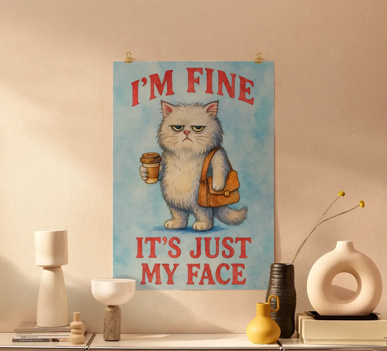 Funny Cat I'm Fine, It's Just My Face hahnemühle by onerules