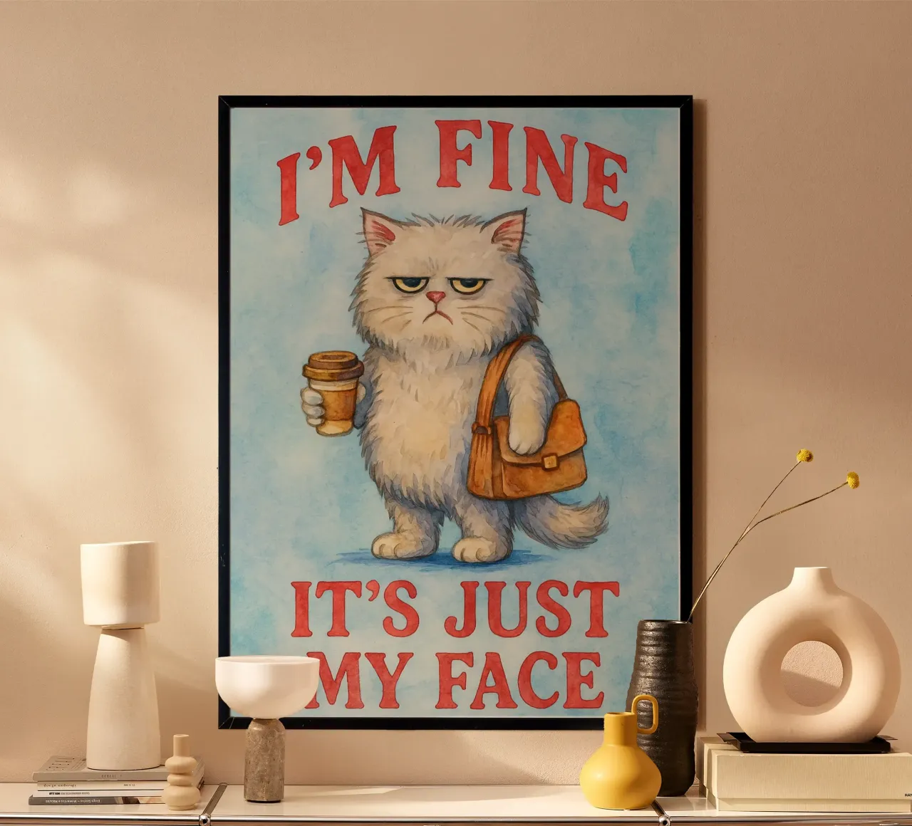 Funny Cat I'm Fine, It's Just My Face hahnemühle by onerules