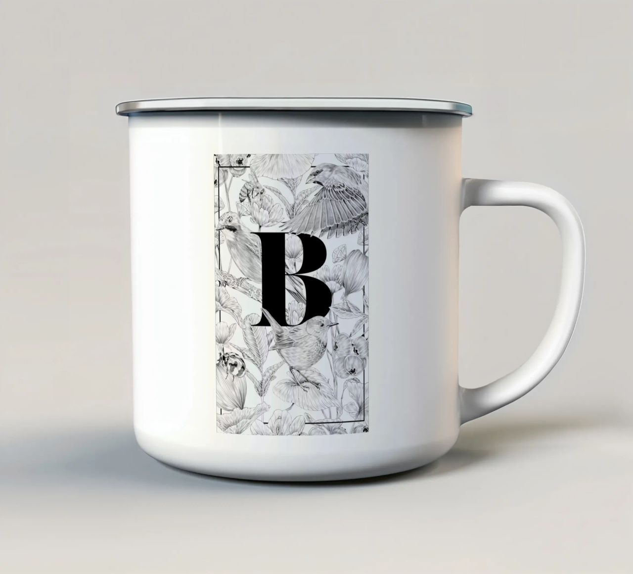 Floral Alphabet B emaille mok van Faunesque