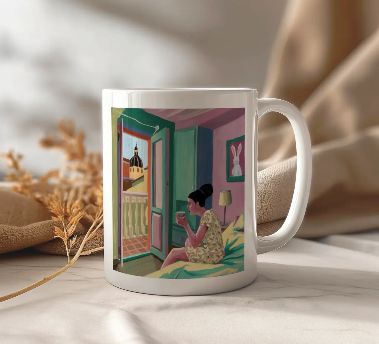 Fuga di lettura sul balcone tazza in ceramica da Haven Fantasy