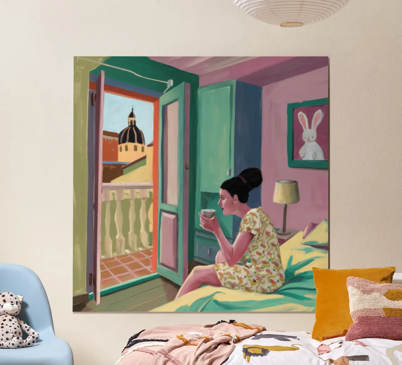 Fuga di lettura sul balcone poster con telaio in plastica da Haven Fantasy
