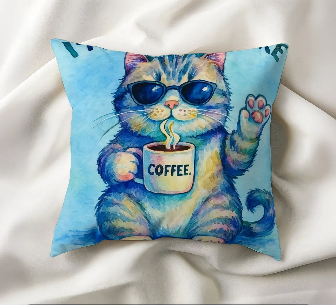 Funny Cat I'm Here I'm Awake Don't Push It decorative cushion by onerules