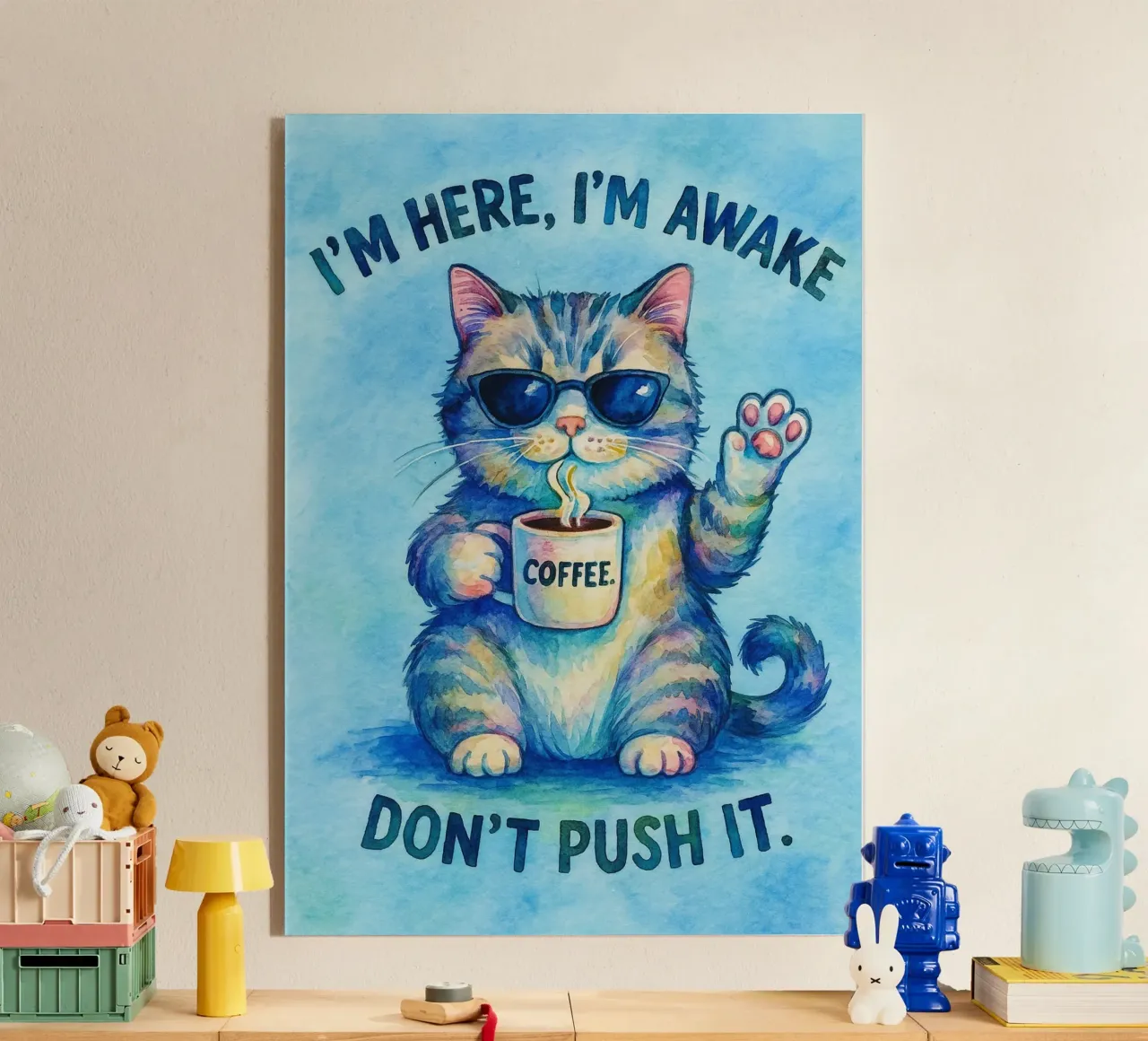 Funny Cat I'm Here I'm Awake Don't Push It plexiglas de onerules