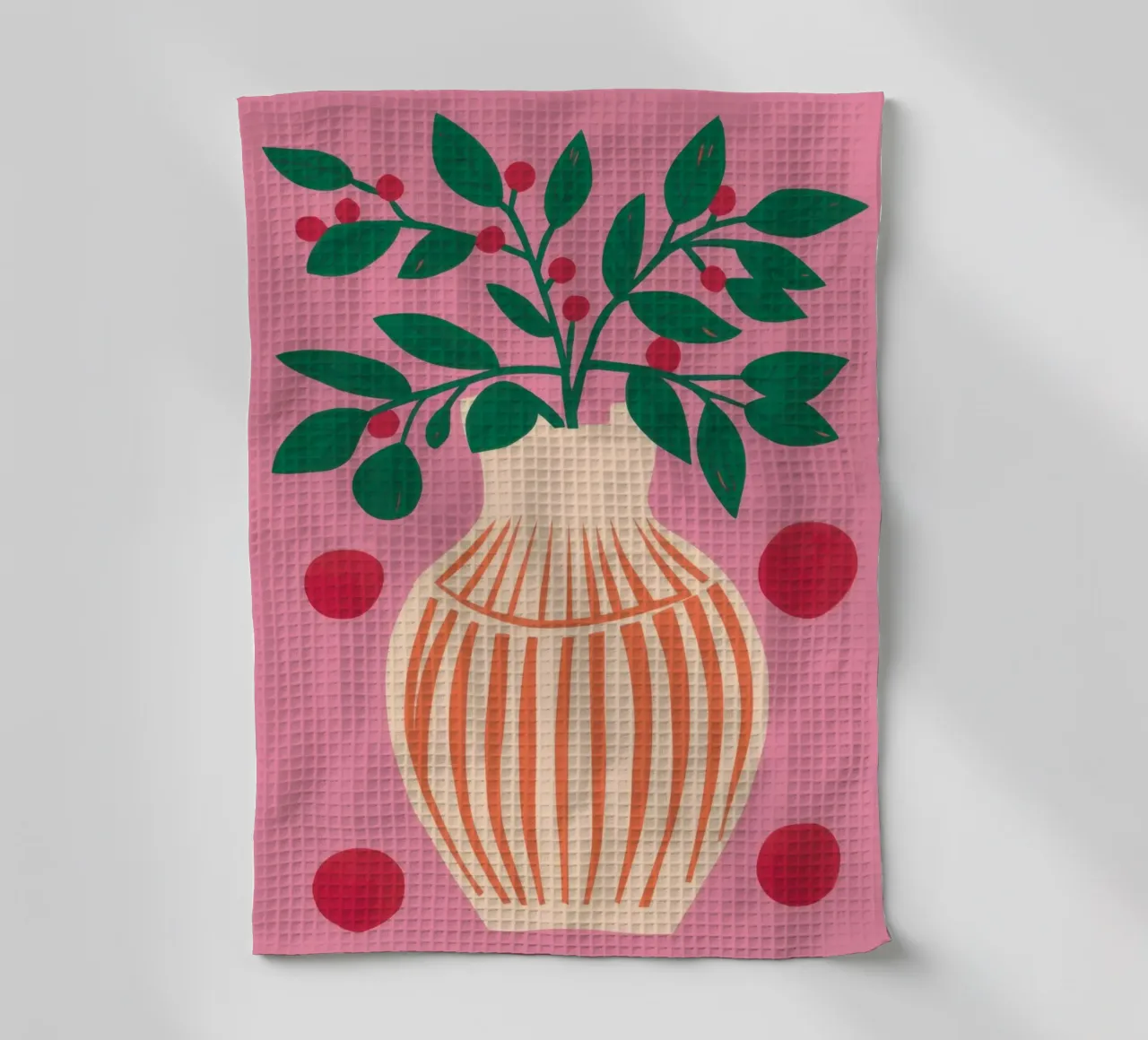 Gestreepte Vaas Roze Plant theedoek van Pale Aura