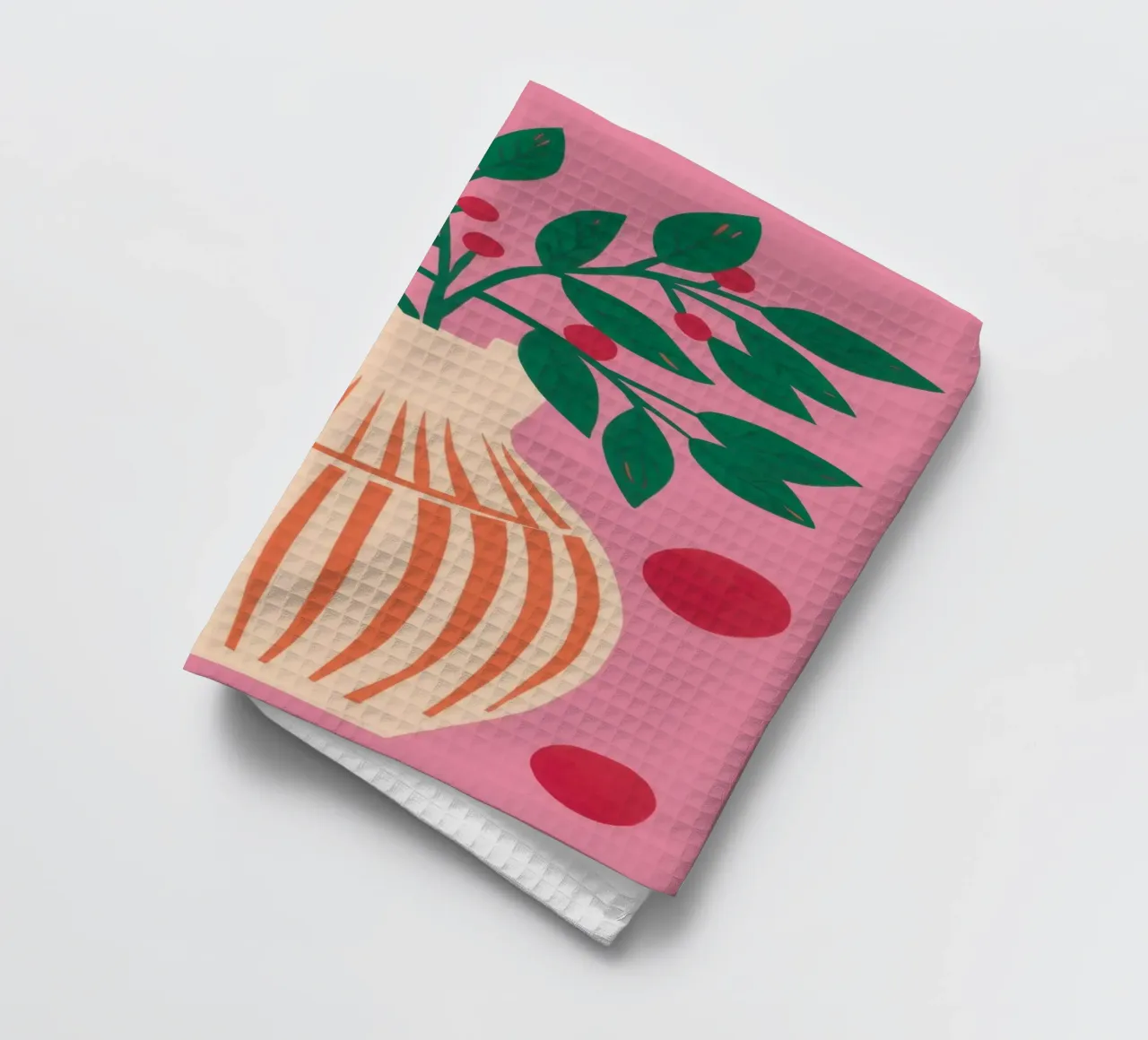 Gestreepte Vaas Roze Plant theedoek van Pale Aura