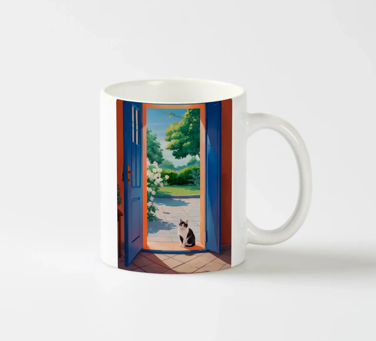 Open Door Cat ceramic mug by Haven Fantasy