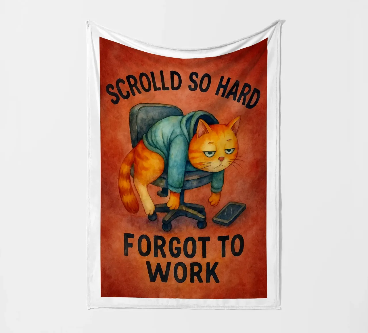 Lustige Katze scrollt so stark, dass sie vergisst zu arbeiten Fleecedecke von onerules