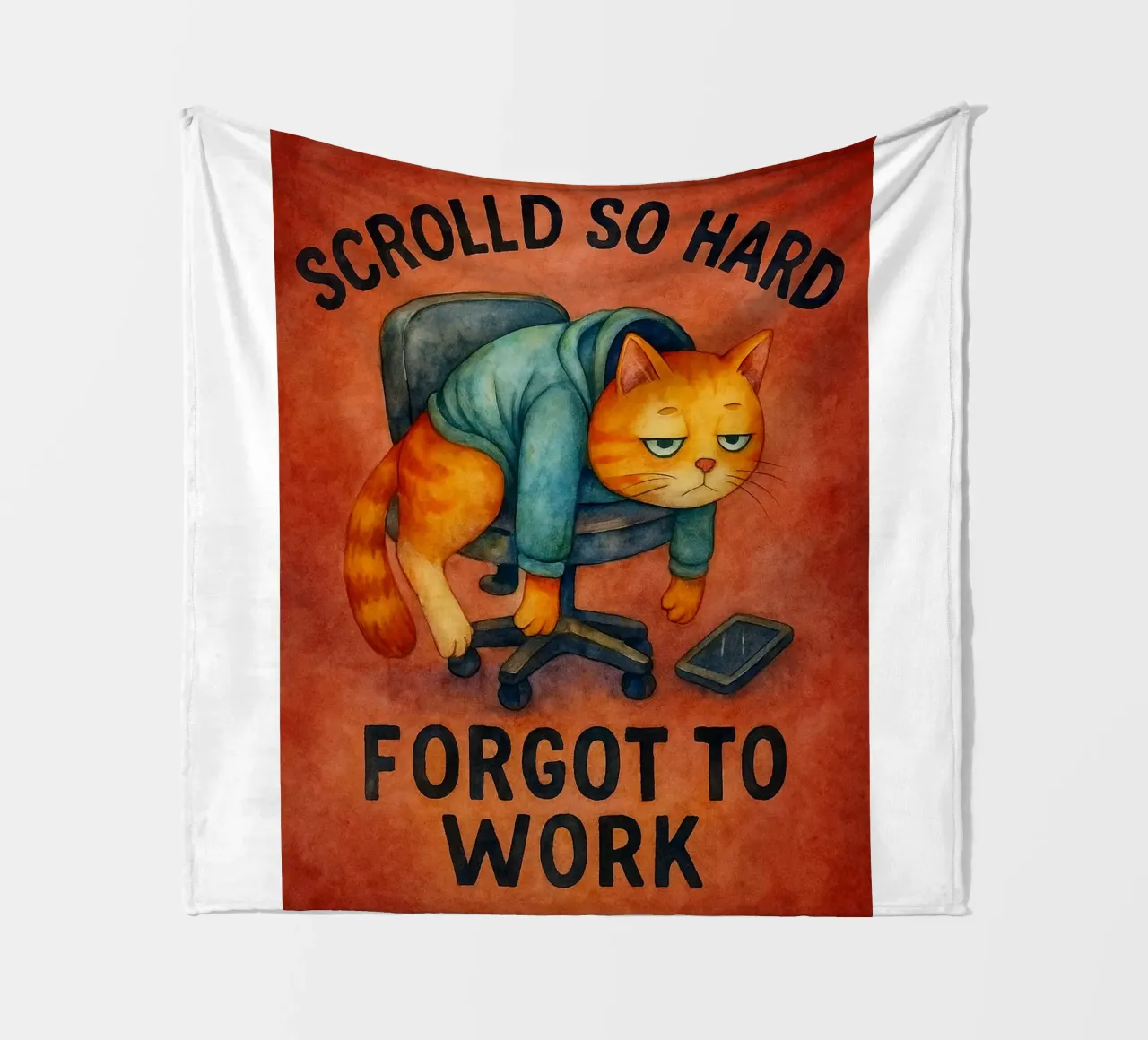 Lustige Katze scrollt so stark, dass sie vergisst zu arbeiten Fleecedecke von onerules