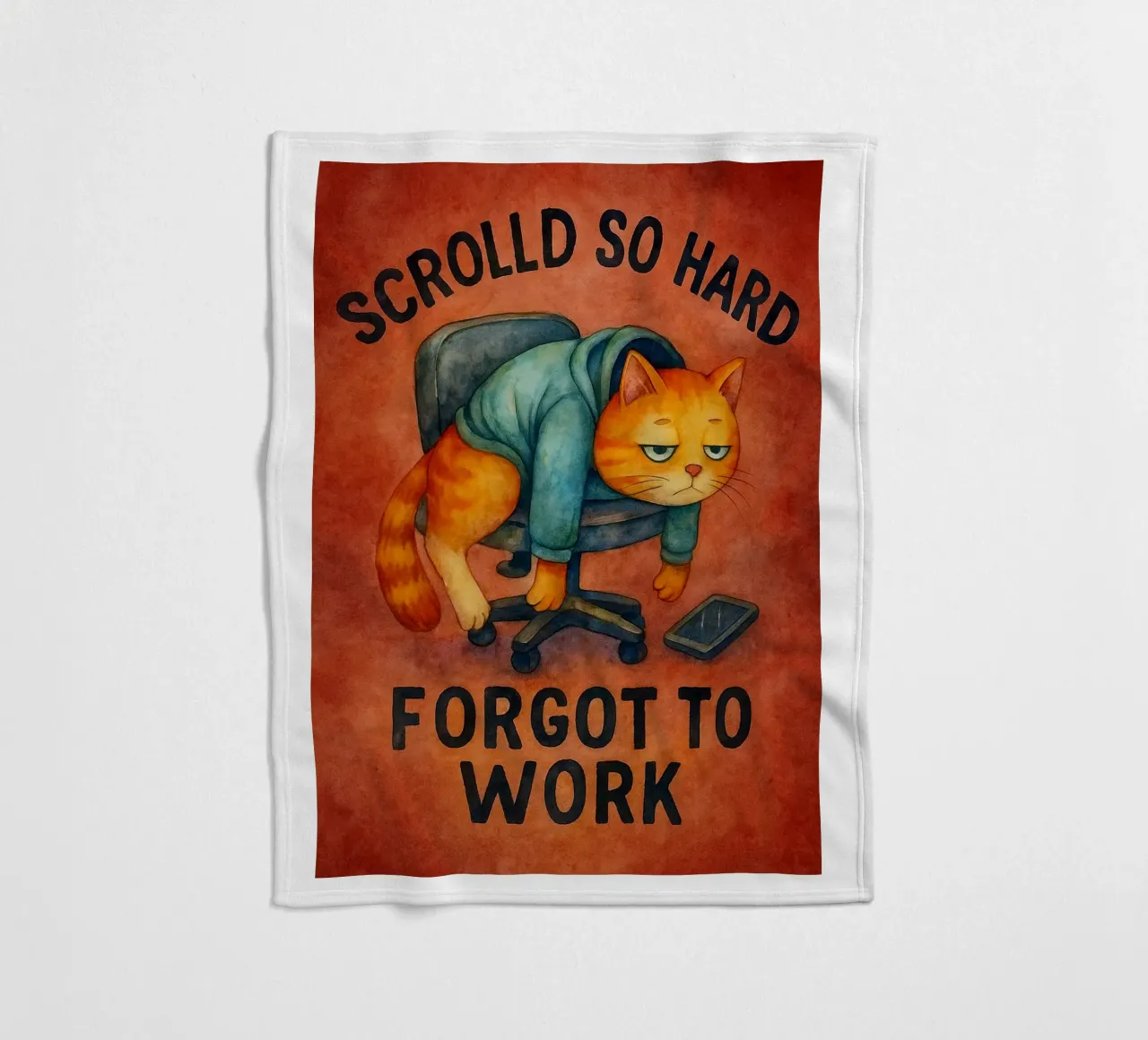 Lustige Katze scrollt so stark, dass sie vergisst zu arbeiten Fleecedecke von onerules