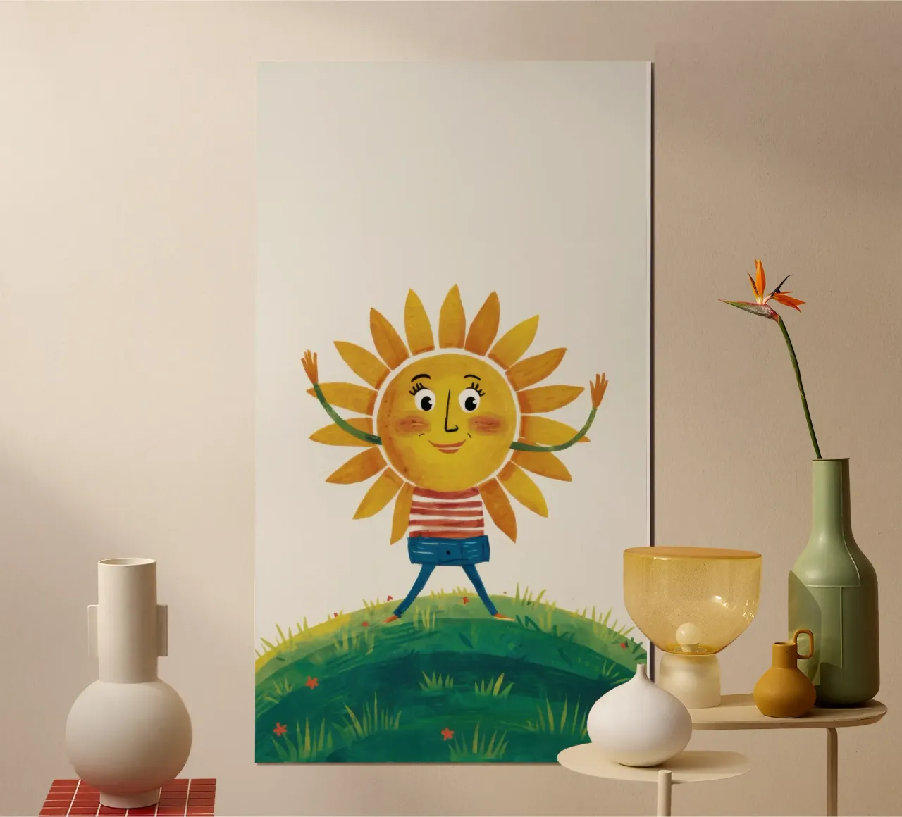 Collina del sole che sorride poster con telaio in plastica da Pale Aura