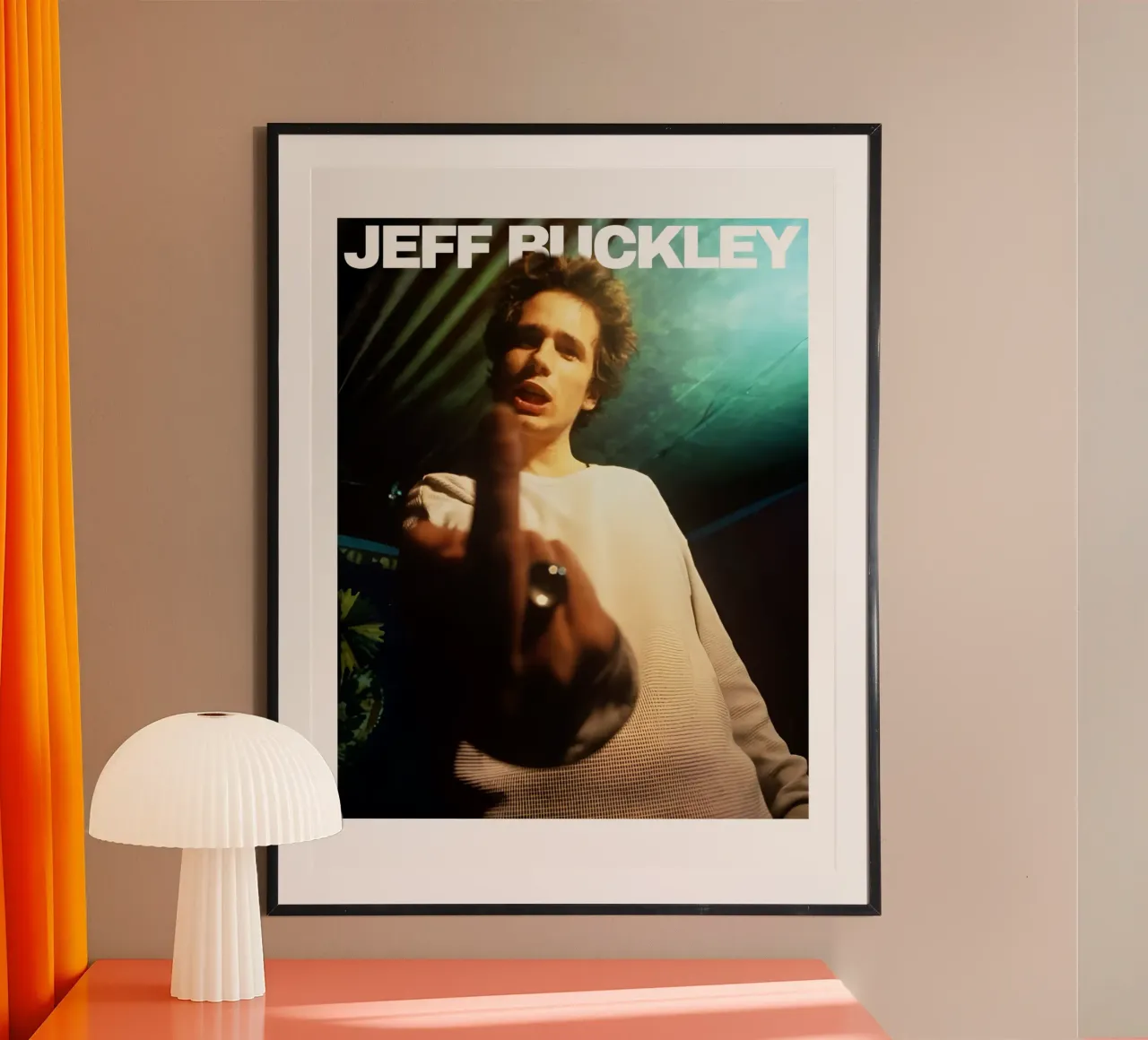 Middelvinger Jeff Buckley-stijl poster met kunststof frame van greskulargenama