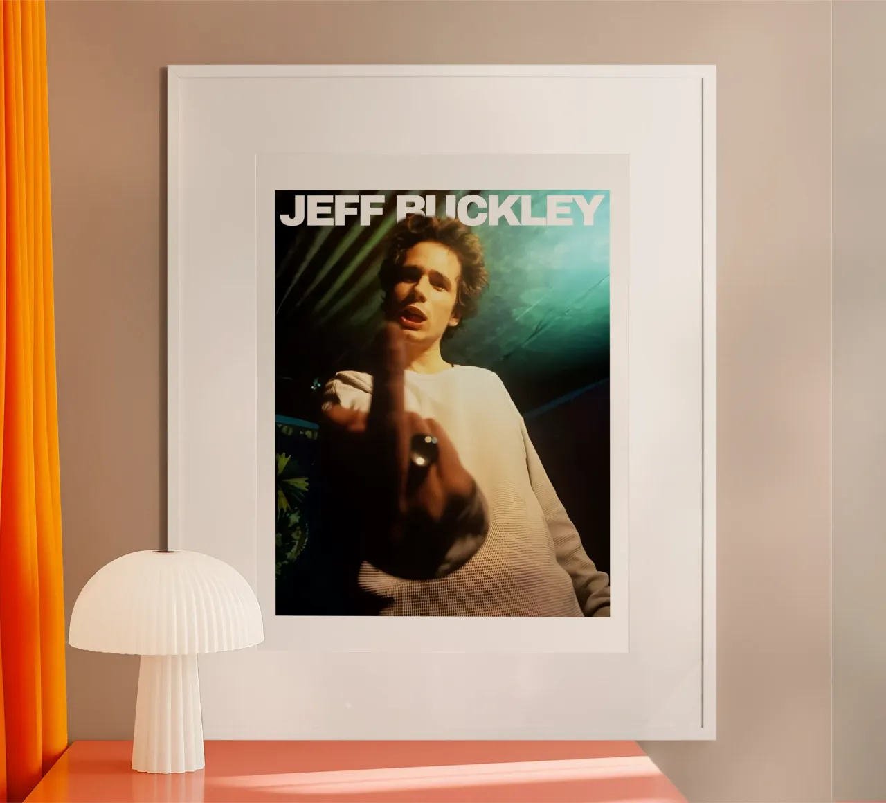Middelvinger Jeff Buckley-stijl poster met kunststof frame van greskulargenama
