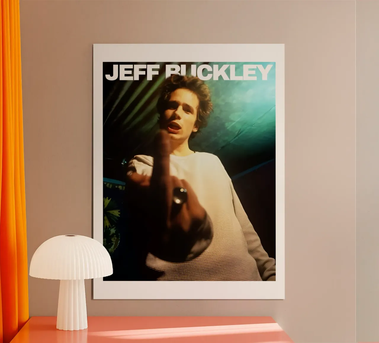 Middelvinger Jeff Buckley-stijl poster met kunststof frame van greskulargenama