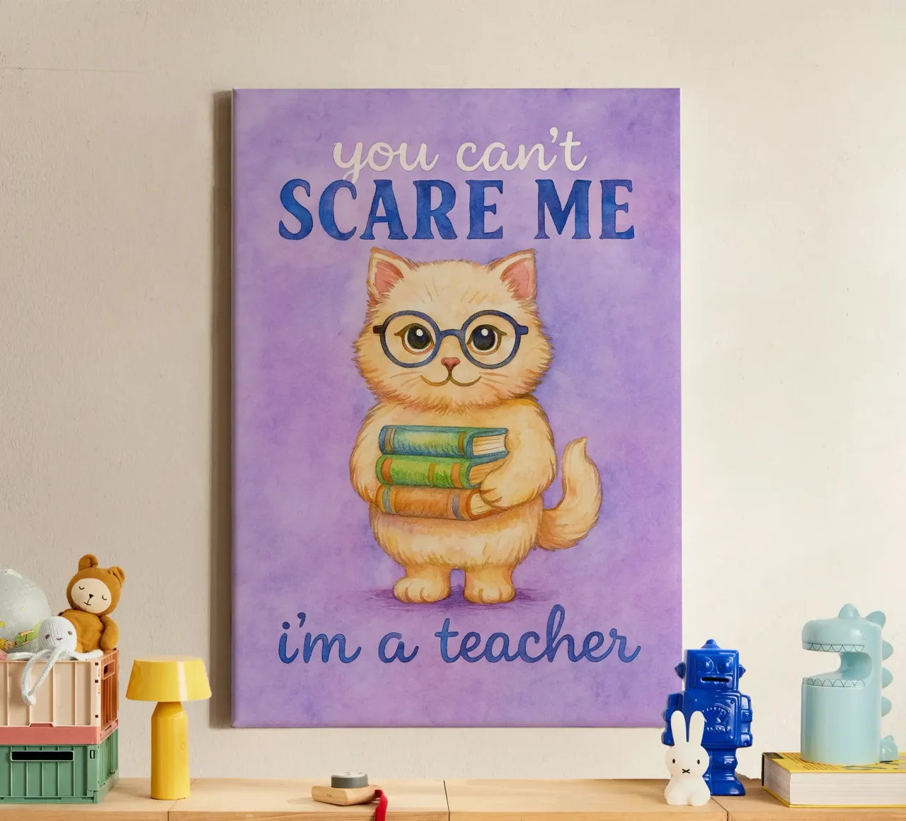 Gato gracioso No puedes asustarme Soy profesor lienzo con Marco flotante de onerules