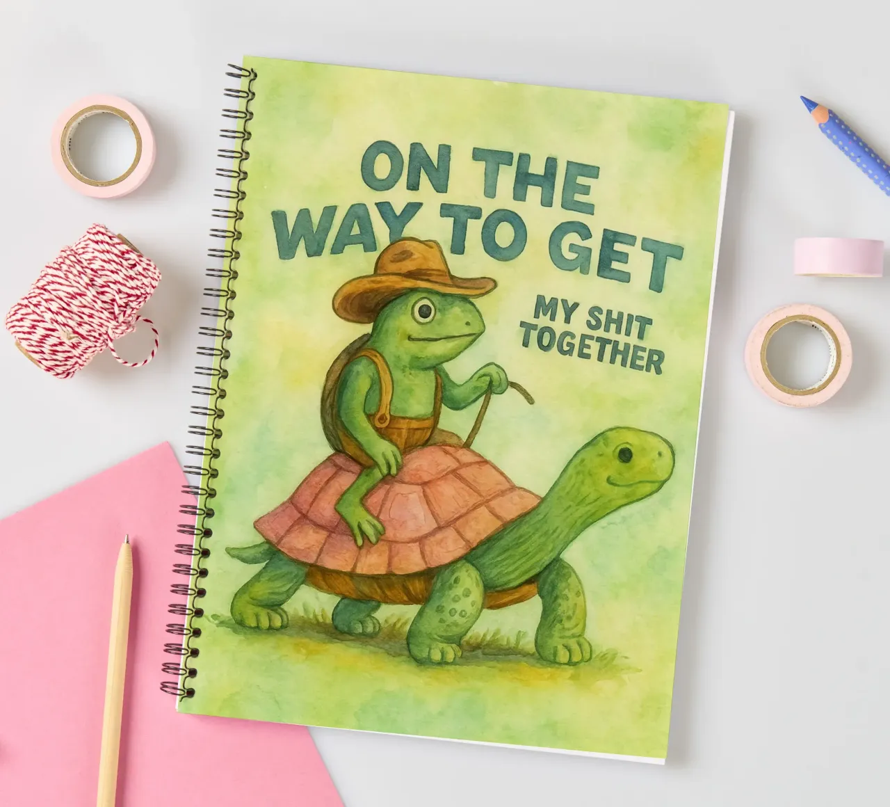 Funny Cowboy Frog On the Way to Get My Life Together spiral notebook by onerules