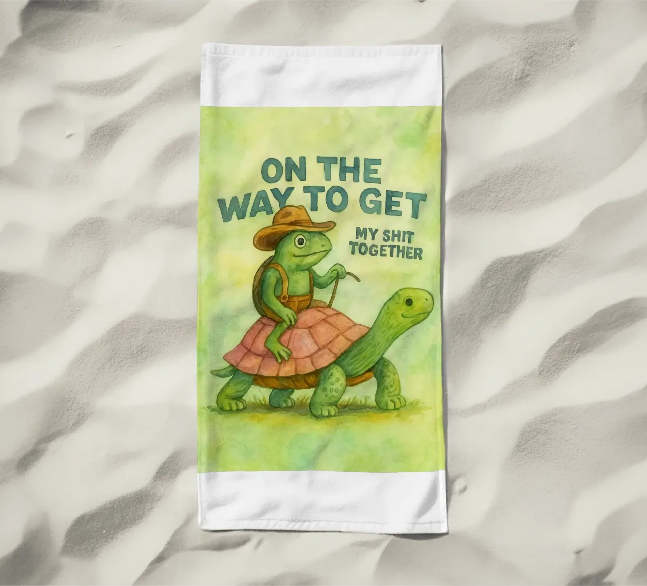 Funny Cowboy Frog On the Way to Get My Life Together beach towel by onerules