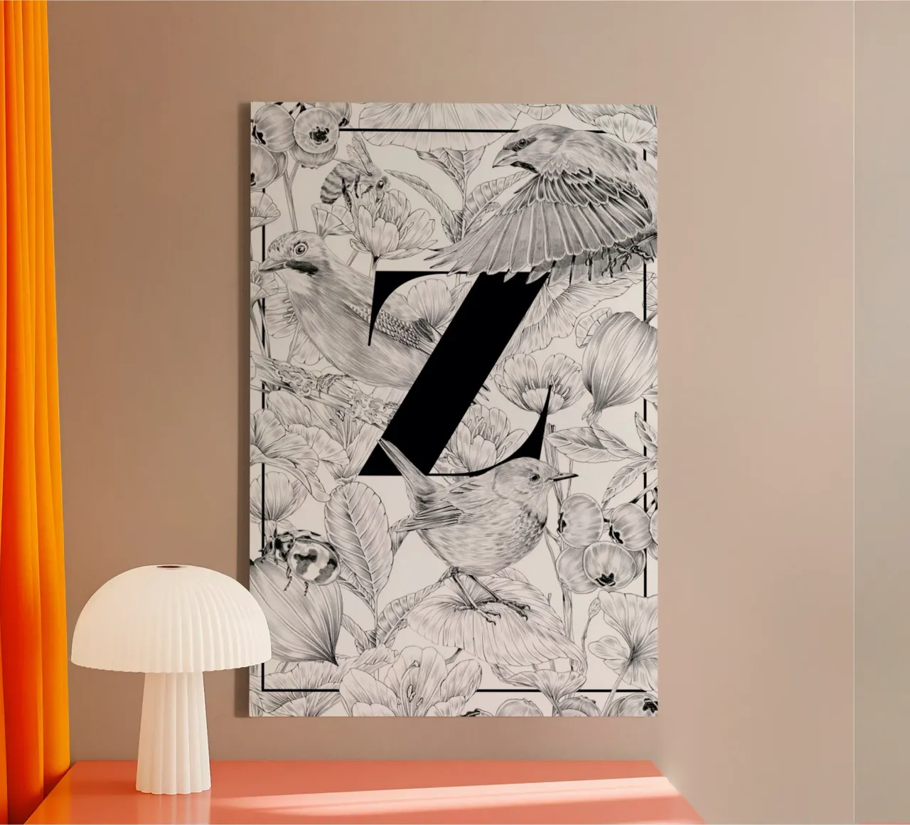 Floral Alphabet Z canvas by Faunesque
