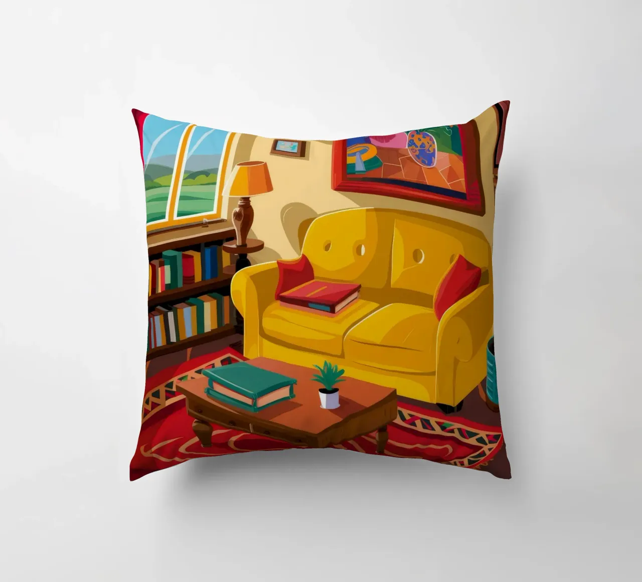 Yellow Sofa Library decorative cushion by Haven Fantasy