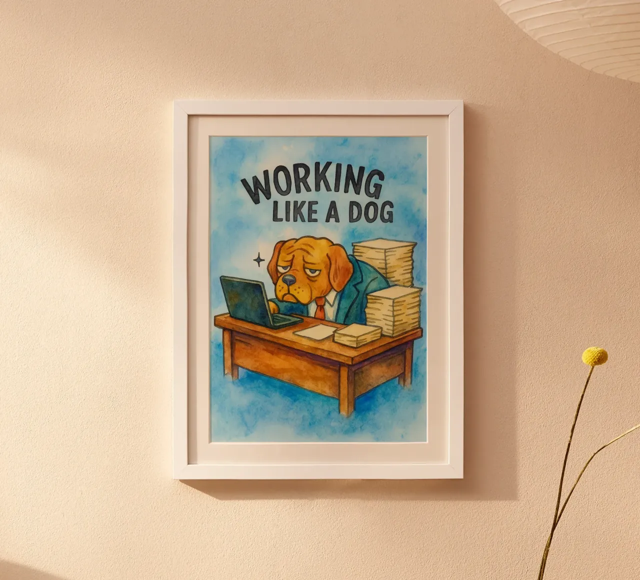Cane divertente che lavora come un cane poster con telaio in plastica da onerules