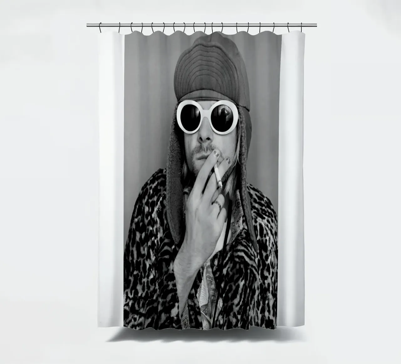 Black And White Kurt Cobain Smoking Poster shower curtain by Has Fab