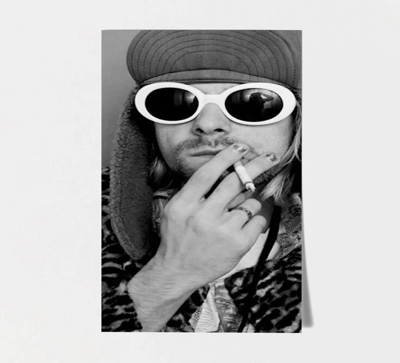Black And White Kurt Cobain Smoking Poster sticker sheet by Has Fab