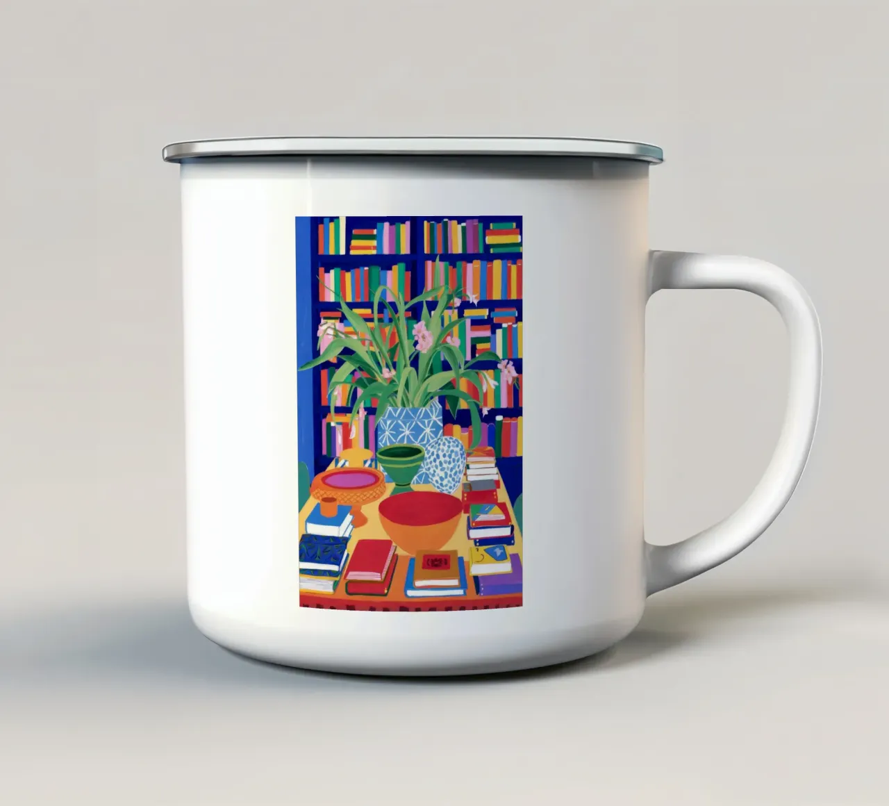 Bibliotheek Tafel Overvloed emaille mok van Haven Fantasy