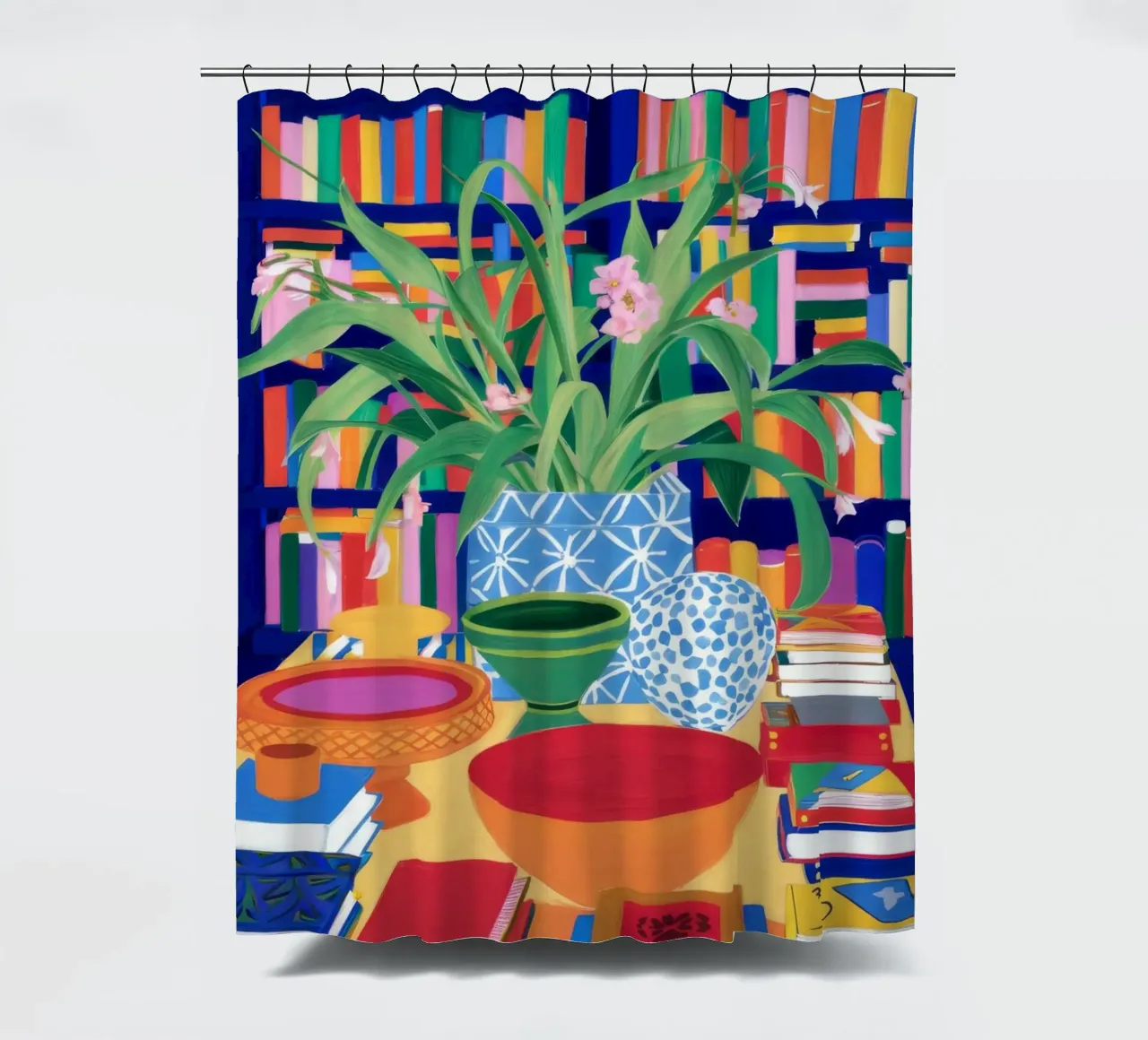 Library Table Abundance shower curtain by Haven Fantasy