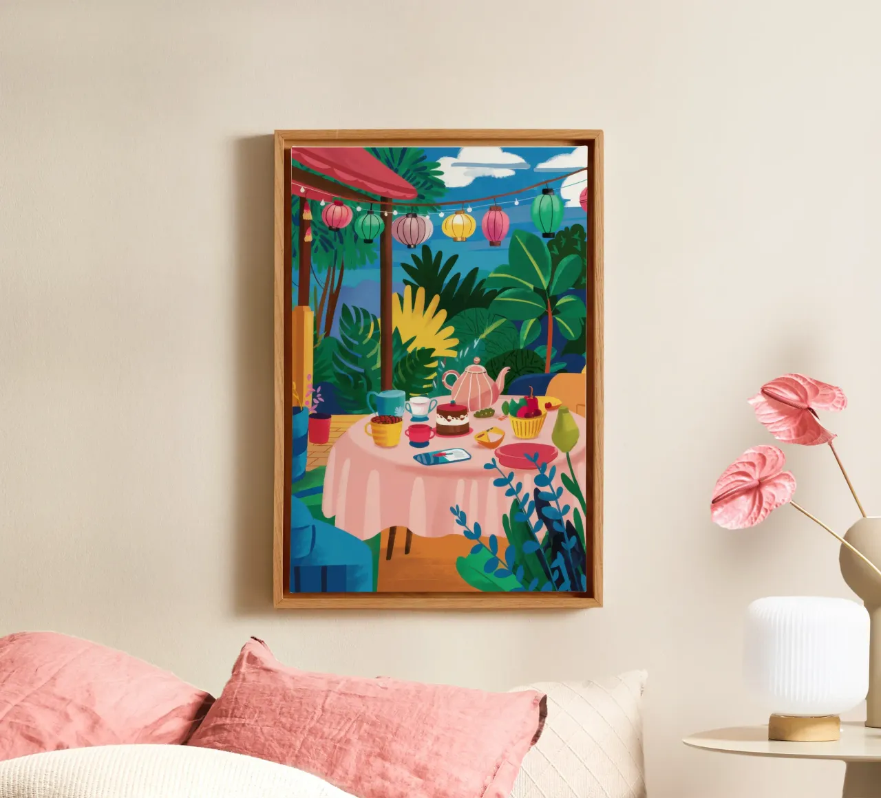 Theetijd in de tuin canvas met Baklijst van Pale Aura