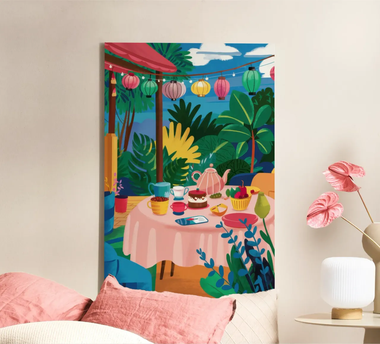 Theetijd in de tuin canvas met Baklijst van Pale Aura