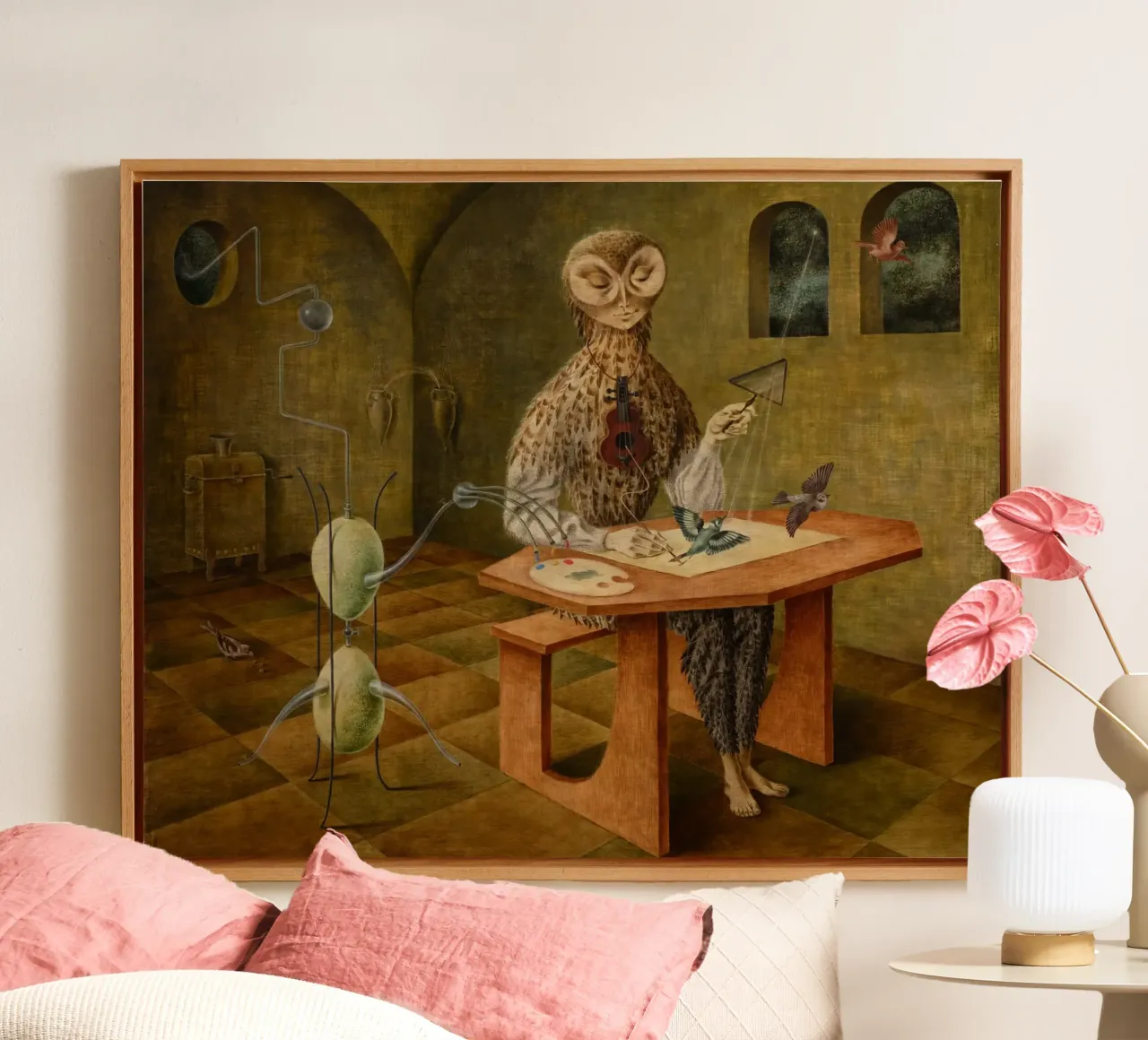 Schepping van de vogels, 1957 canvas met Baklijst van Alexandra Sutton