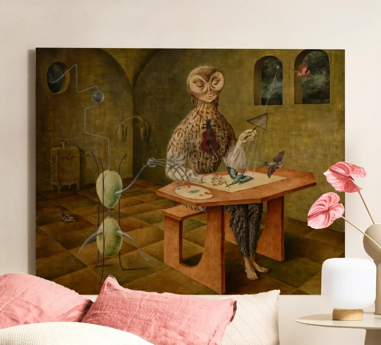Schepping van de vogels, 1957 canvas met Baklijst van Alexandra Sutton