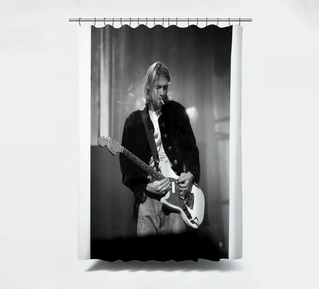 Smoking And Playing Guitar Poster shower curtain by Has Fab