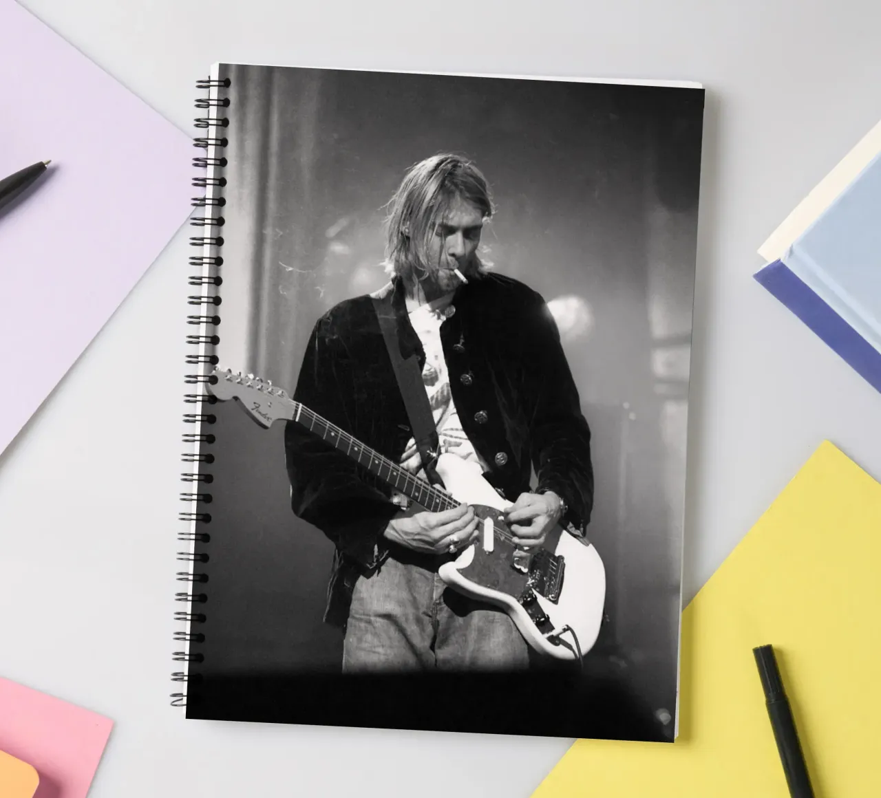 Smoking And Playing Guitar Poster spiral notebook by Has Fab