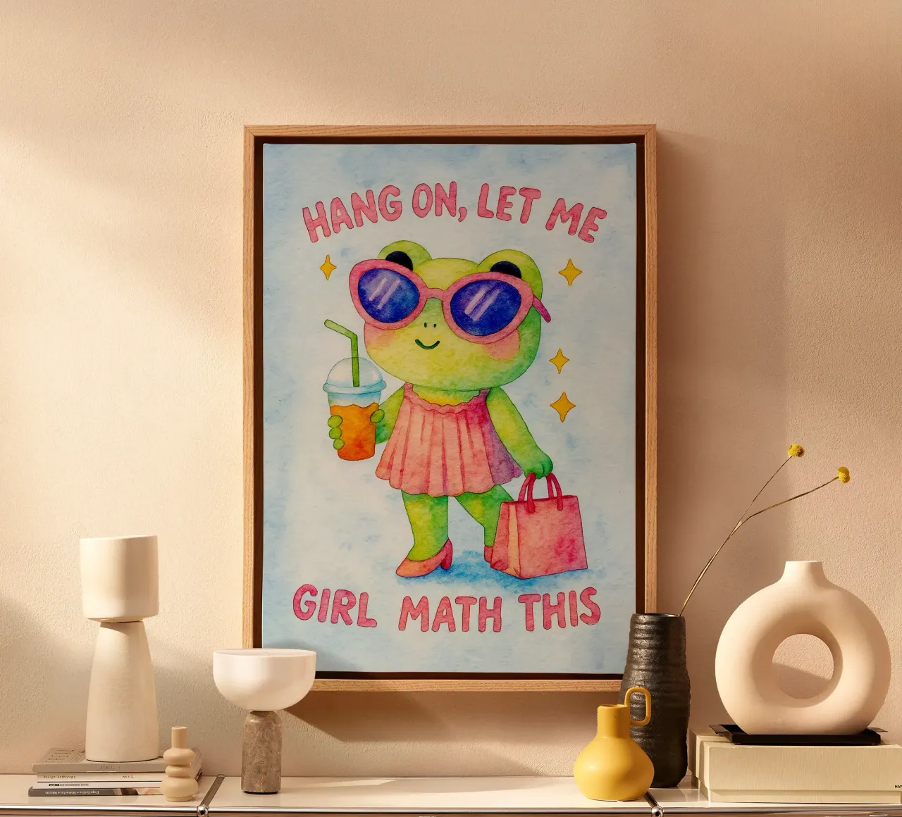 Grappige Kikker Laat Me Meisje Wiskunde Dit canvas met Baklijst van onerules