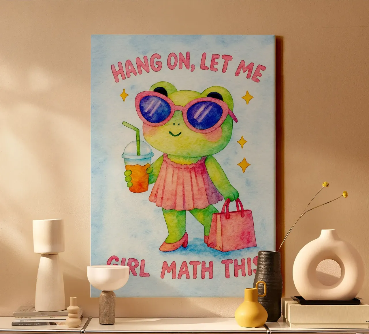 Grappige Kikker Laat Me Meisje Wiskunde Dit canvas met Baklijst van onerules