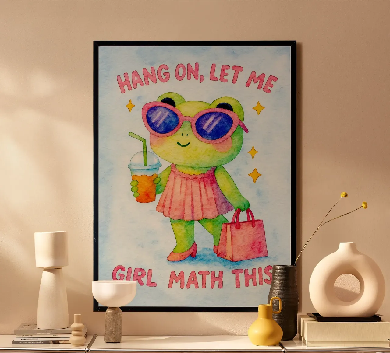 Divertente rana Hang On Let Me Girl Math Questo poster con telaio in plastica da onerules